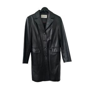 Vintage Leather Genuine Leather Long Long Coat Button Closure Black Women’s Size